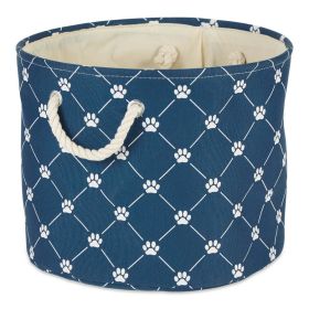 Multipurpose Pet Storage Bin Round Large with Printing (Color: Navy, size: 15x18x18 inch)